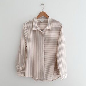 Sundance Beige Stripe Button Up Shirt Coastal Minimal French Classic Blouse XL